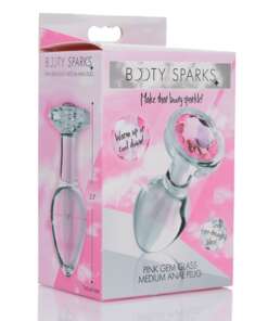 Booty Sparks Pink Gem Glass Anal Plug - Medium