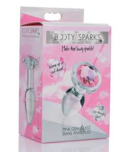 Booty Sparks Pink Gem Glass Anal Plug - Small