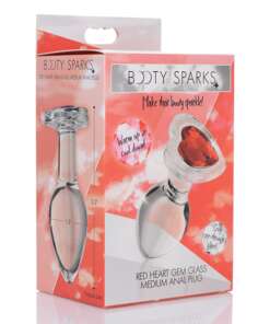 Booty Sparks Red Heart Gem Glass Anal Plug - Medium
