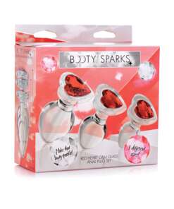 Booty Sparks Red Heart Gem Glass Anal Plug Set