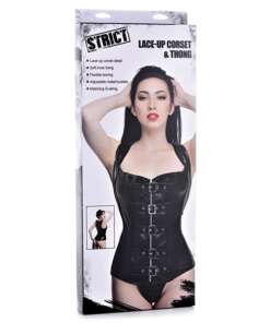 Strict Lace-up Corset Vest w/Thong Black Medium