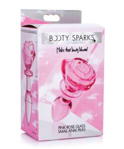 Booty Sparks Pink Rose Glass Anal Plug - Small