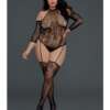 Floral Netted Teddy Bodystocking w/Attached Thigh Highs Black QN