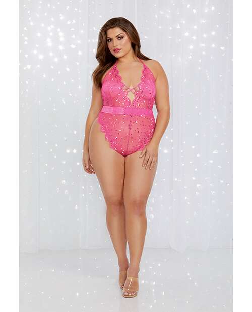 Valentines Sequin Embroidery Teddy Fuchsia 3X