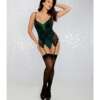 Holiday Satin Gartered Teddy w/Lace Overlay Evergreen/Black MD