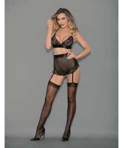 Euphoria Bra Hi Waist Open Crotch Gartini w/Hose Black O/S