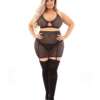 Bold Fetish Fishnet Bra, Skirtini & Hose Black 3X