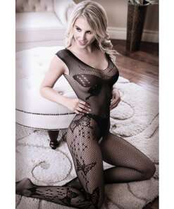 Sheer Fantasy Dark Monarch Butterfly Knit Bodystocking w/Open Crotch Black O/S